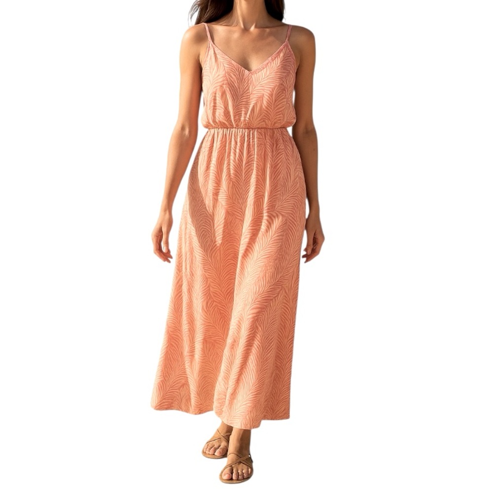 Gilli Peach Palm Leaf Maxi Dress Spaghetti Strap Size Large